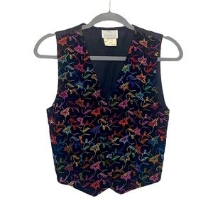 My Michelle Women's Vintage Black Short Button Down Vest Embroidery size Large